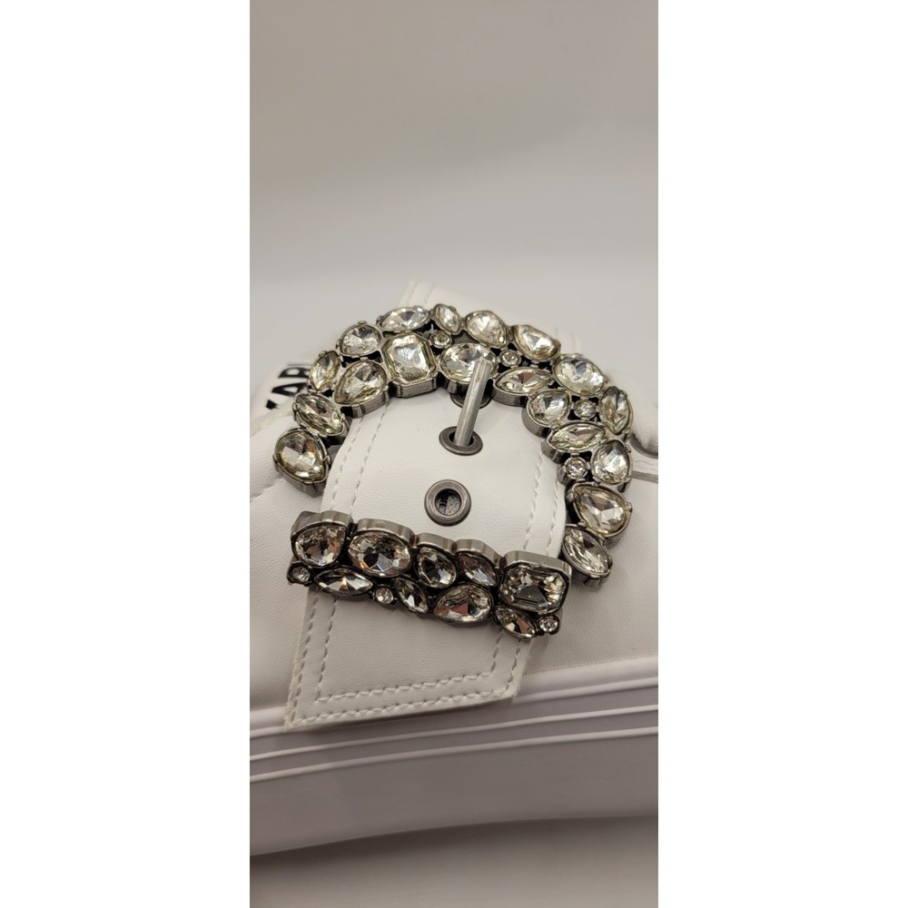 White Leather With Crystal Trim Buckle Karl Lagerfeld Platform Sneakers Size 6.5 - Picture 4 of 8
